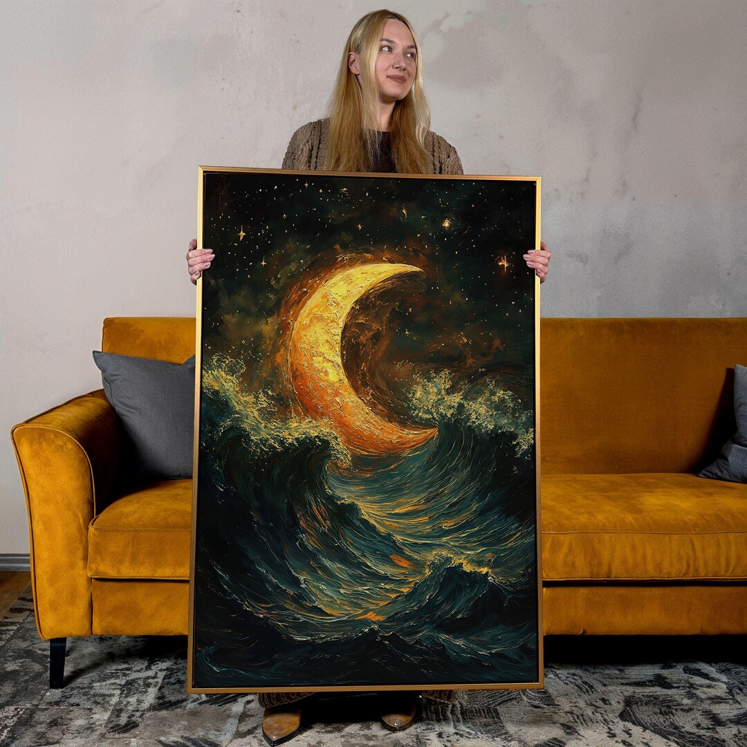 Crescent Moon Canvas Print: Night Sky Seascape Wall Art - Etsy