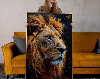 Lion Portrait Canvas Print: Modern Wildlife Wall Art
