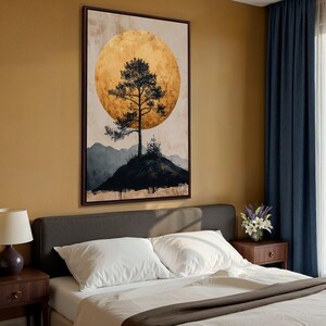 Lone Tree Golden Moon Canvas Print: Serene Landscape Wall Art image 18
