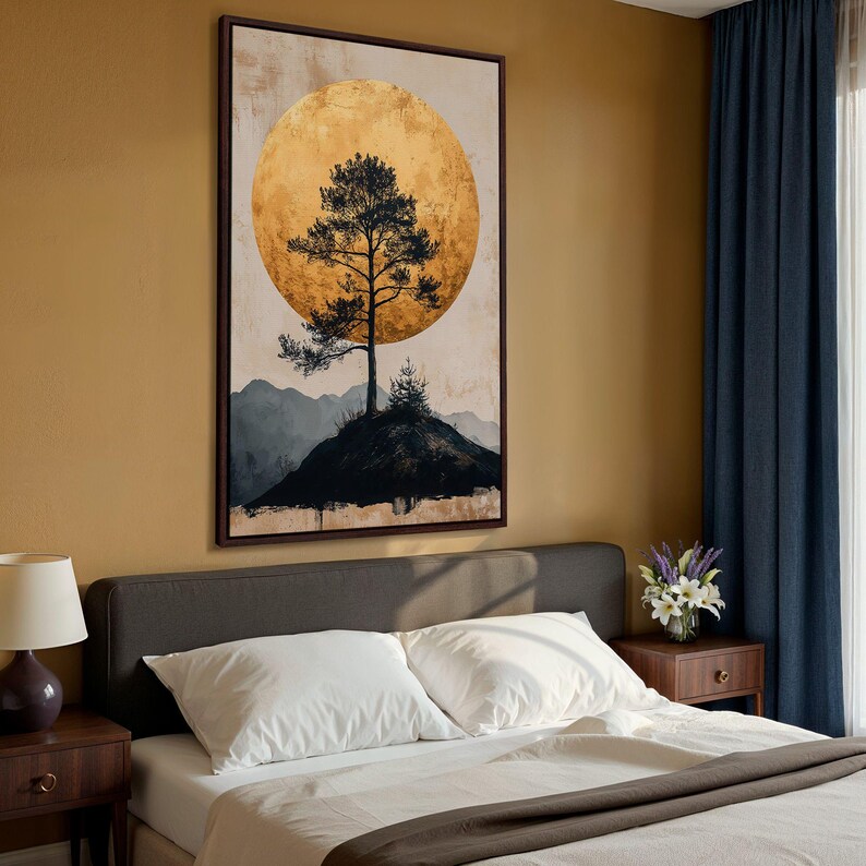 Lone Tree Golden Moon Canvas Print: Serene Landscape Wall Art image 18