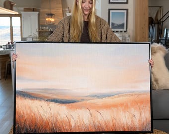 Wheat Field Landscape Framed Canvas Print: Autumn Boho Wall Art