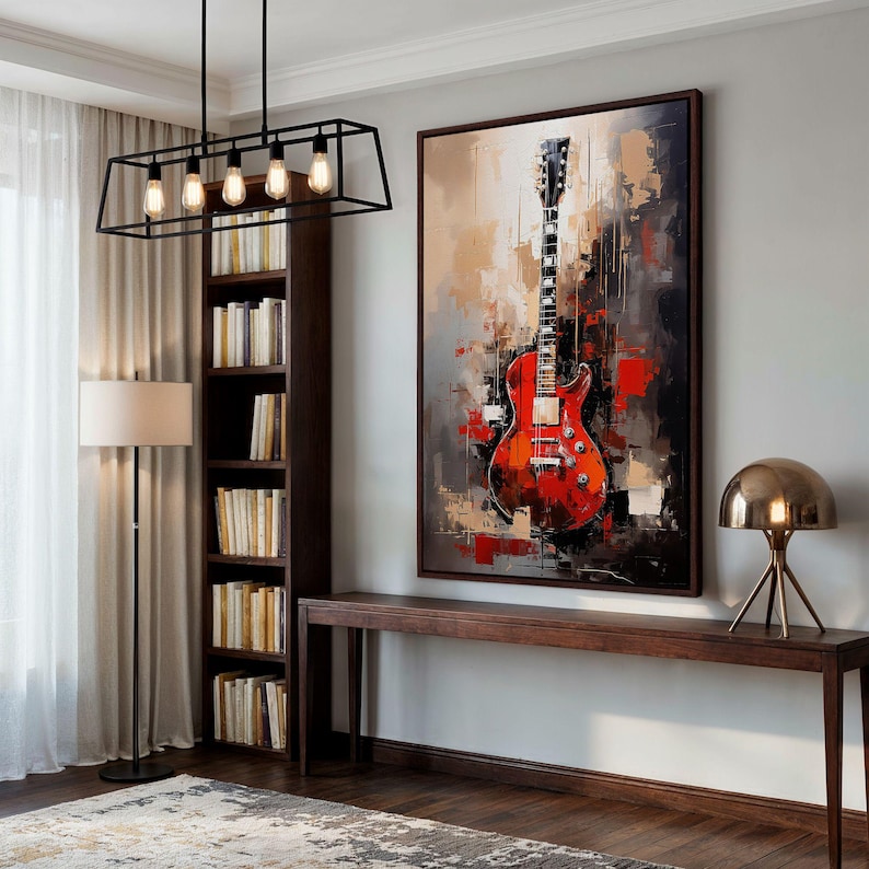 a living room filled with furniture and a painting on the wall