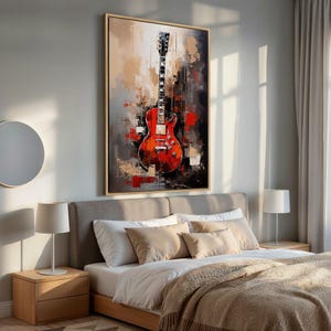 a living room with a couch and a painting on the wall