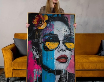 Pop Art Woman with Sunglasses: Modern Canvas Wall Art