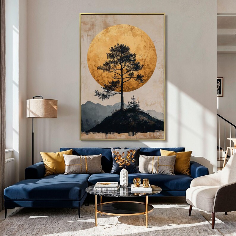 two chairs in a room with a painting on the wall