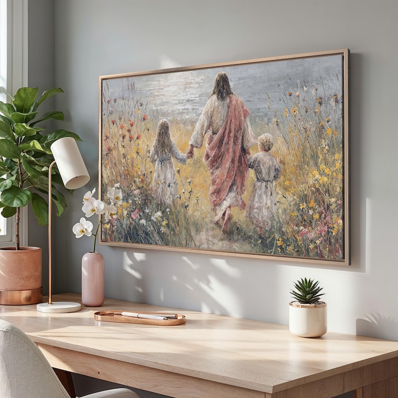 Jesus Walking With Children Canvas Print | Christian Family Art ...