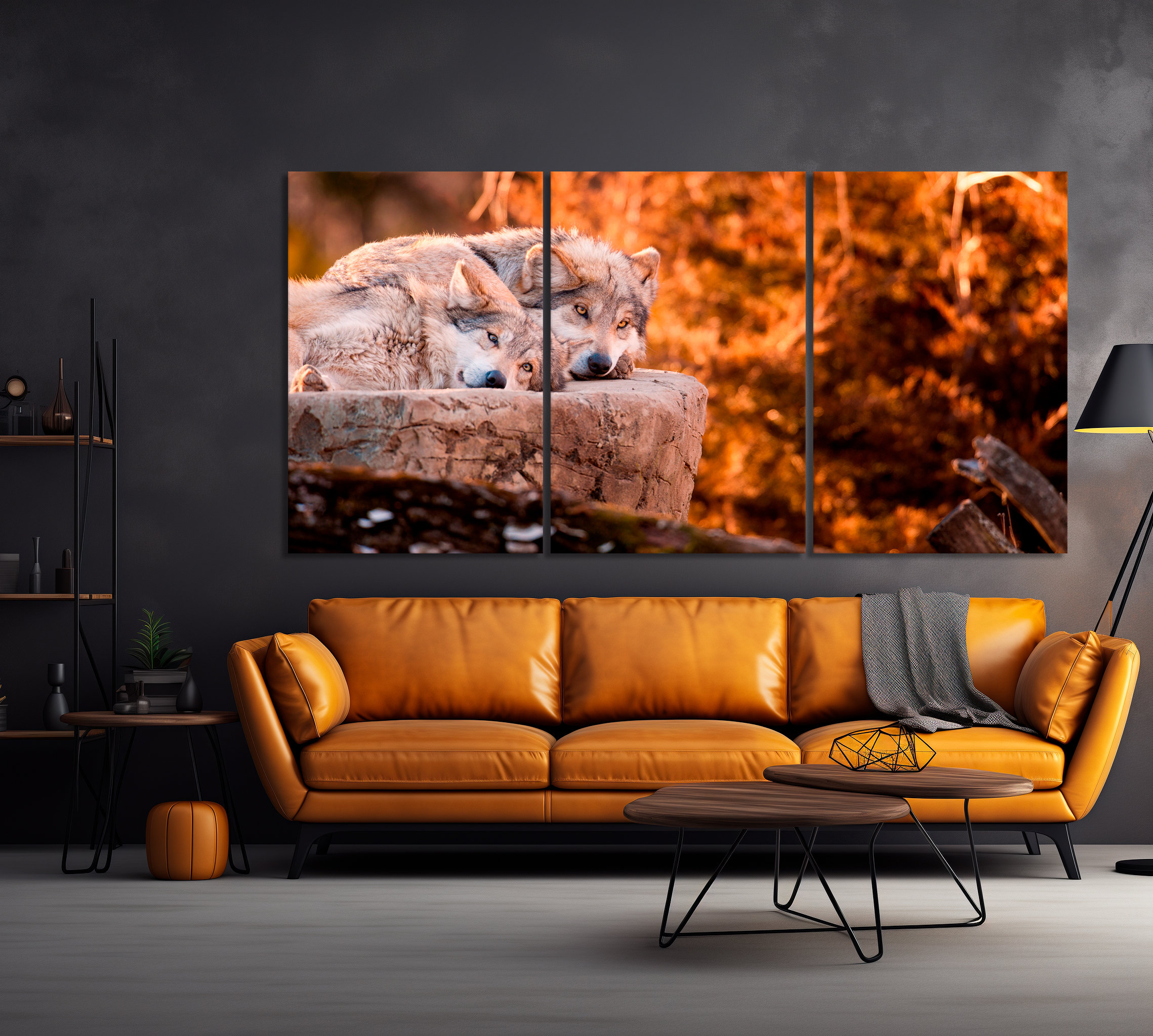 Pair of Mexican Gray Wolf Print Captivating Wildlife Canvas Wall Art