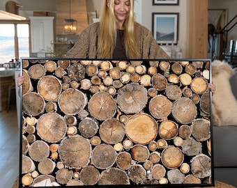 Stacked Firewood Canvas Art Print: Farmhouse Wood Wall Decor
