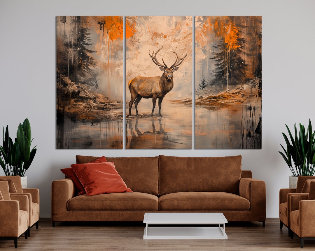 Majestic Deer in the Wilderness Art Print Large Rustic Canvas Wall Art ...