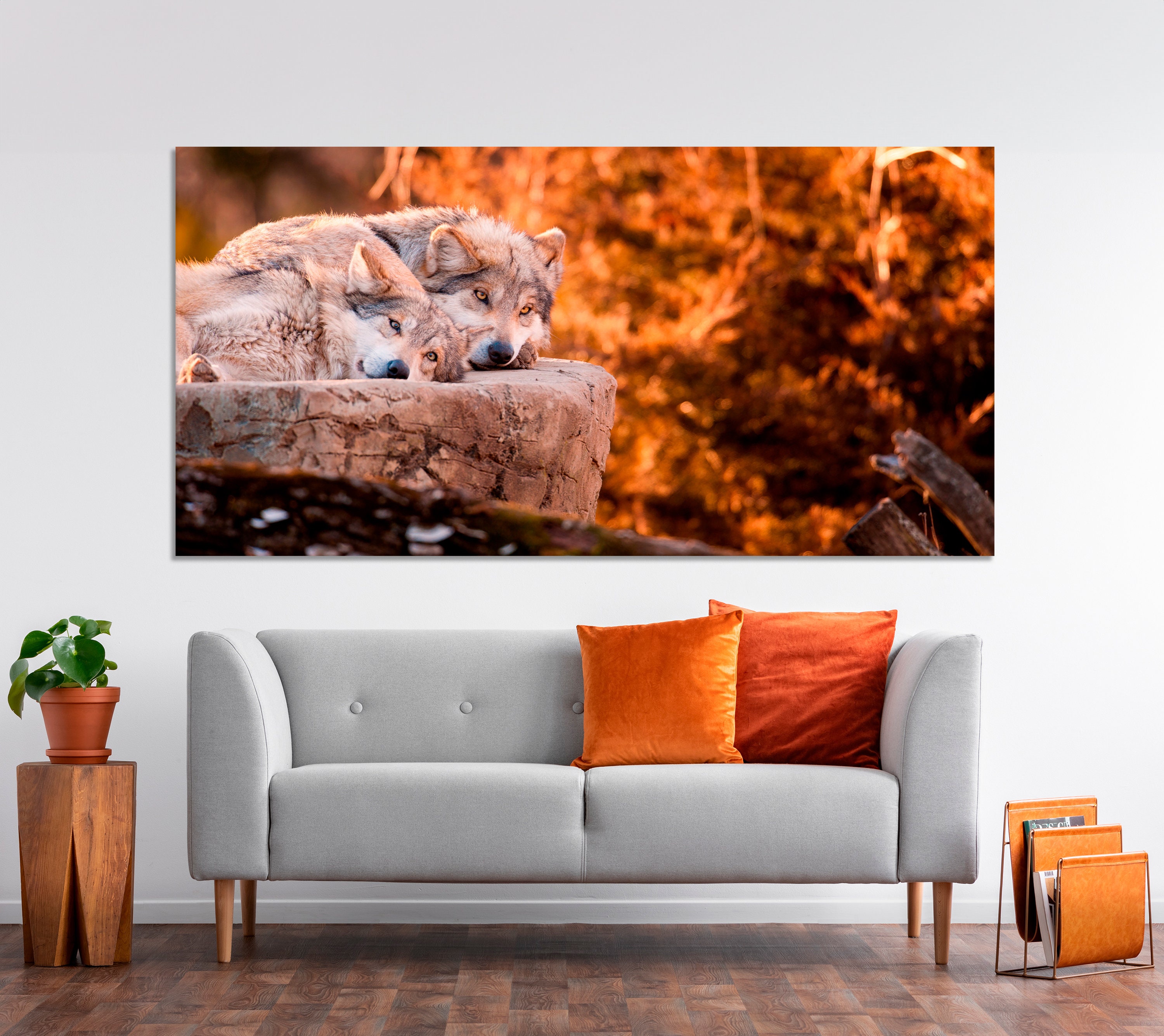 Pair of Mexican Gray Wolf Print Captivating Wildlife Canvas Wall Art