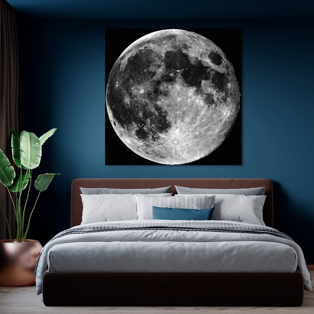 Majestic Full Moon Print Lunar Surface Canvas Wall Art Space Themed ...
