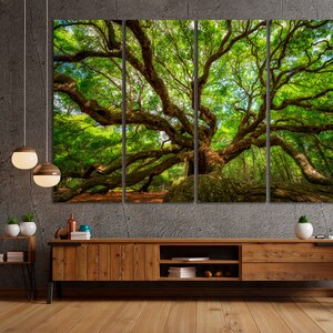 a large tree with green leaves in a room