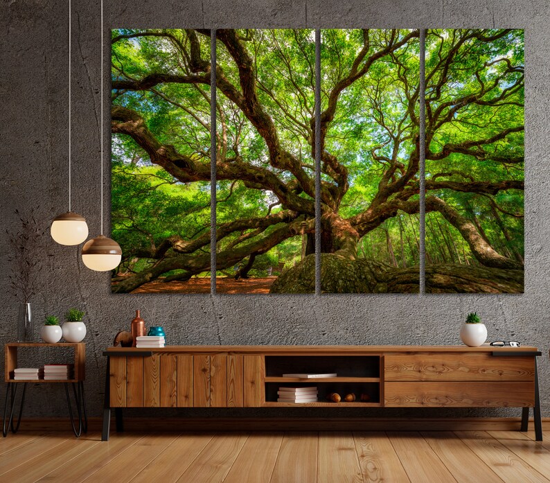 a large tree with green leaves in a room