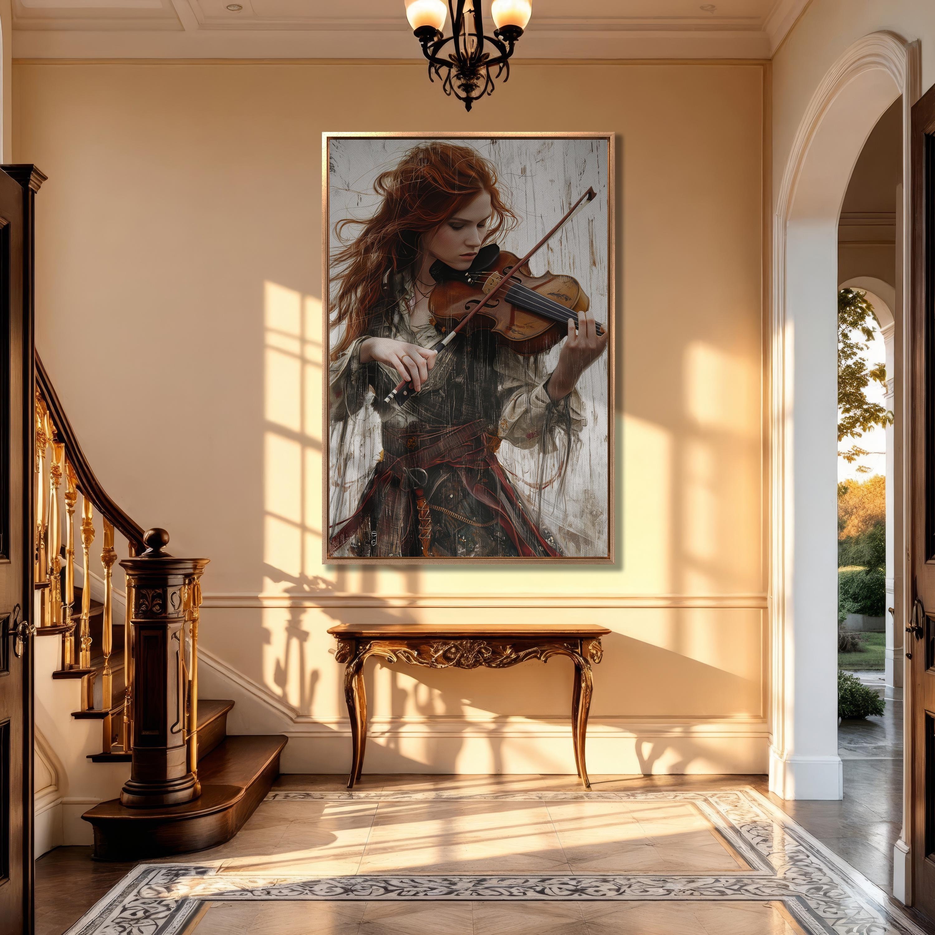Redheaded Violinist Canvas Art Print: Abstract Music Wall Decor
