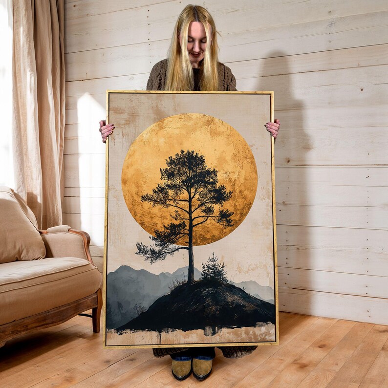 Lone Tree Golden Moon Canvas Print: Serene Landscape Wall Art image 17