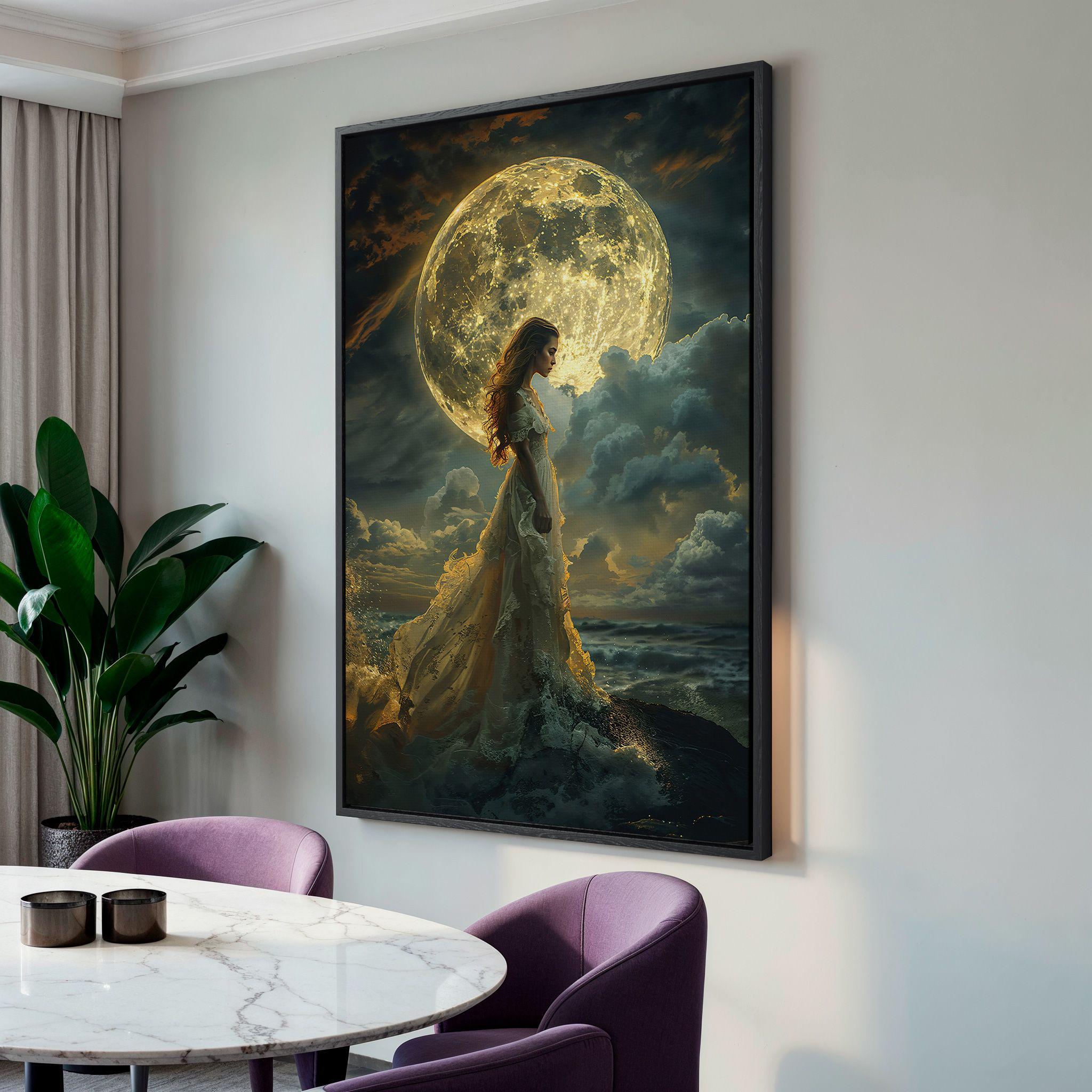 Mystic Full Moon Canvas Art: Woman Seascape Print - Etsy