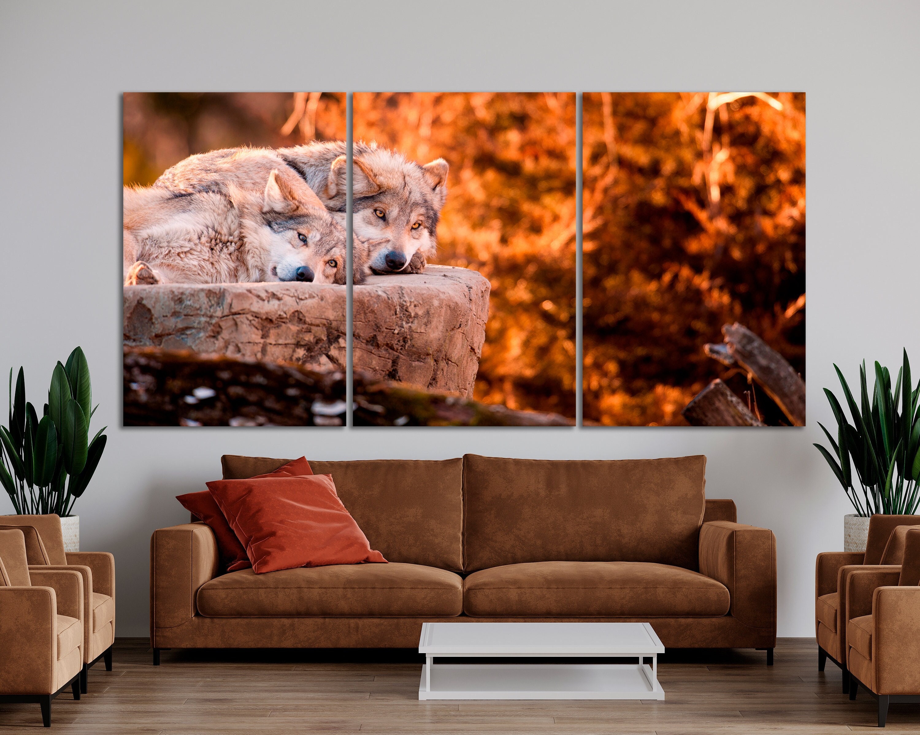 Pair of Mexican Gray Wolf Print Captivating Wildlife Canvas Wall Art