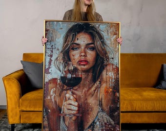 Woman with Red Wine Canvas Art Print: Modern Wall Decor