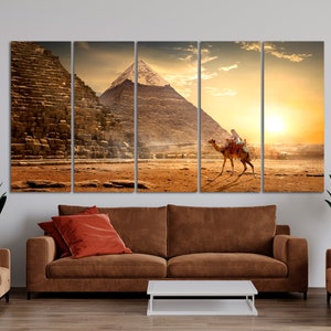 Ancient Wonders: Great Pyramids of Egypt Canvas Wall Art, Famous Landmark of Giza in Wide Art Print, Pyramid Art Poster for Wall Decor