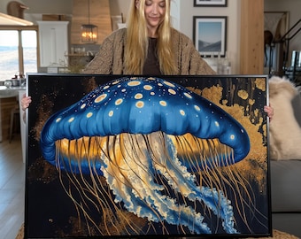 Blue Jellyfish Canvas Print: Abstract Nautical Wall Art