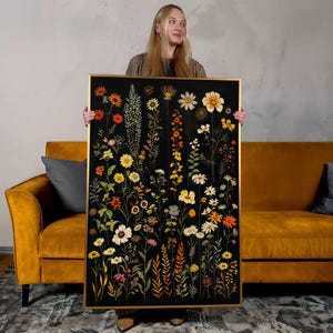 Stampa su tela floreale: arte murale botanica con fiori selvatici