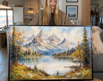 Framed Mountain Lake Canvas Print: Scenic Wilderness Wall Art