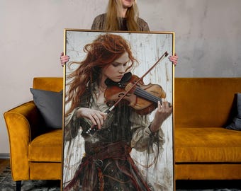 Redheaded Violinist Canvas Art Print: Abstract Music Wall Decor