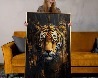 Abstract Golden Tiger Canvas Print: Striking Animal Wall Art