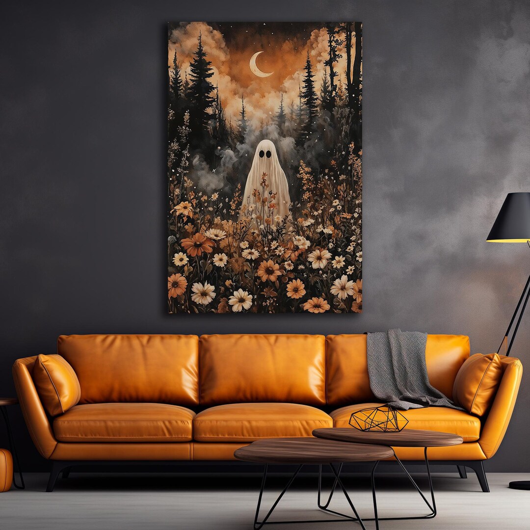 Ghost in Floral Field Canvas Wall Art Autumn Forest Painting Print ...