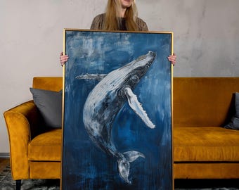 Humpback Whale Canvas Print: Blue Underwater Sea Life Wall Art