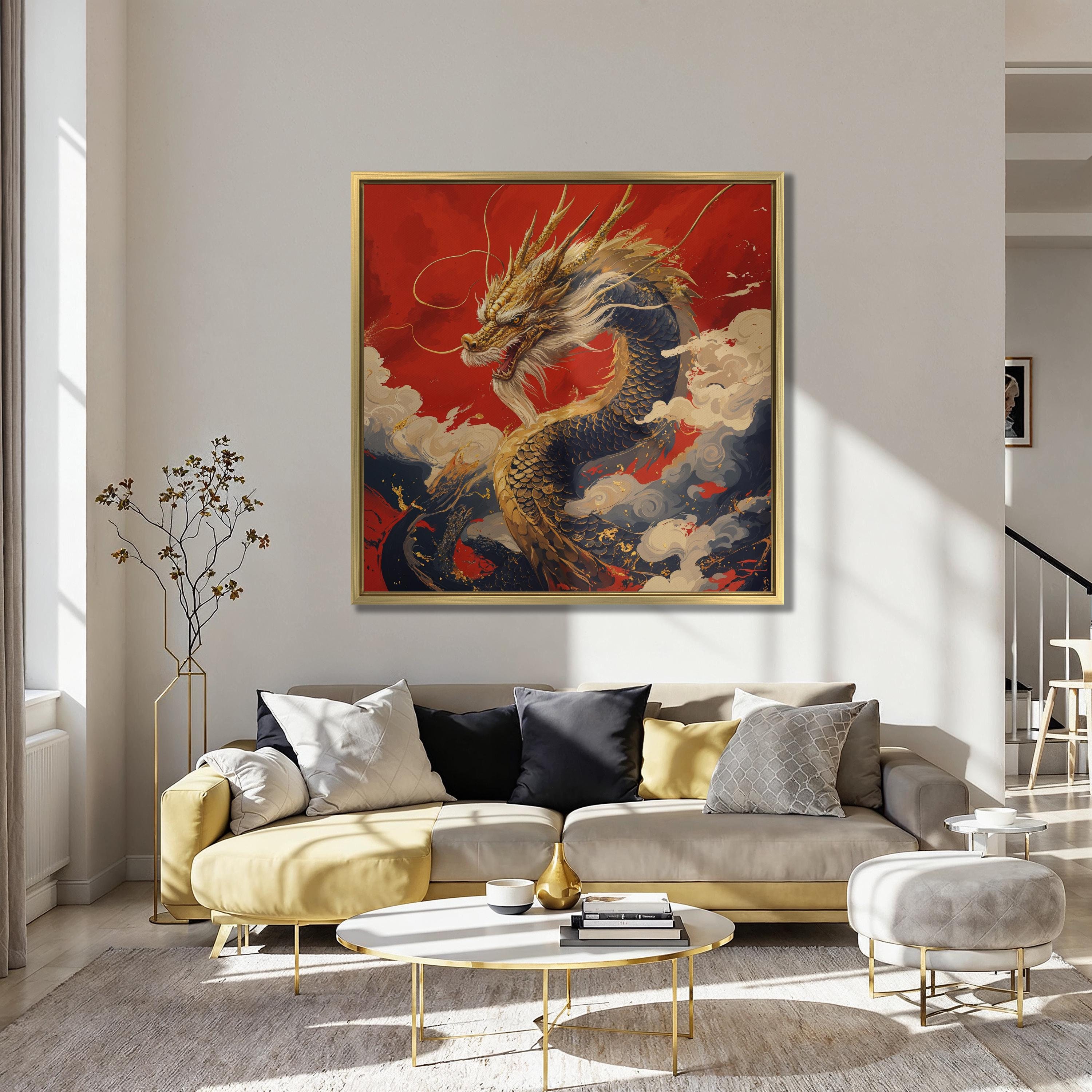 Golden Dragon Canvas Art: Modern Asian Wall Decor