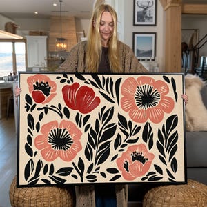Framed Floral Canvas Print: Extra Large Boho Botanical Wall Art