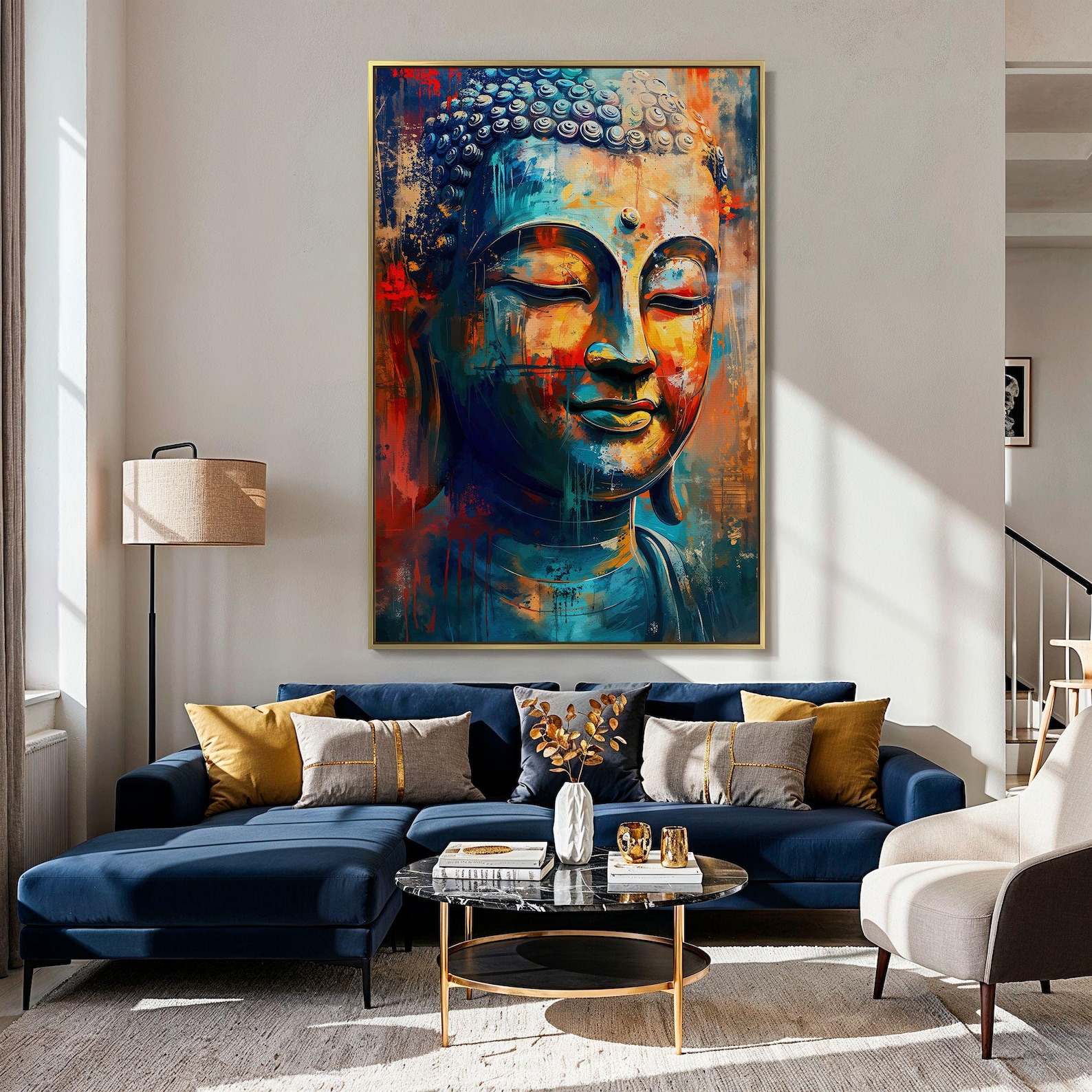 Modern Buddha Painting Print Large Meditation Canvas Wall Spiritual ...
