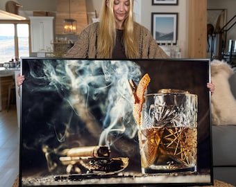 Impresión en lienzo de whisky y cigarros - Arte mural para bares y restaurantes