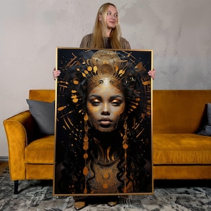 Beleza Empoderada: Pintura de Mulher Africana - Retrato de Mulher Negra em Tela Impressa
