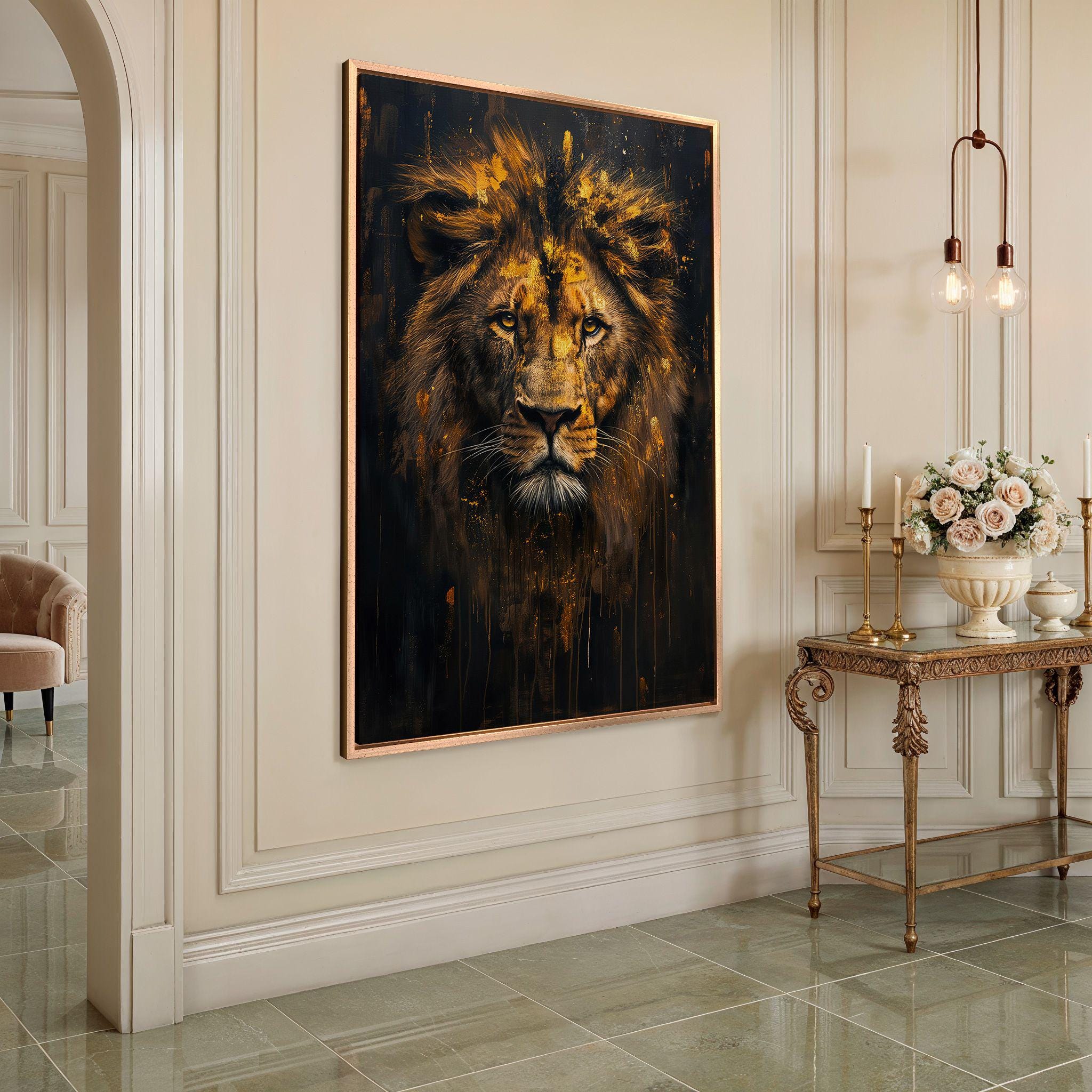 Majestic Lion Canvas Print: Golden Abstract King of the Jungle Wall Art ...