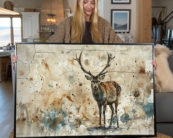 Stag Canvas Wall Art: Rustic Watercolor Deer Painting