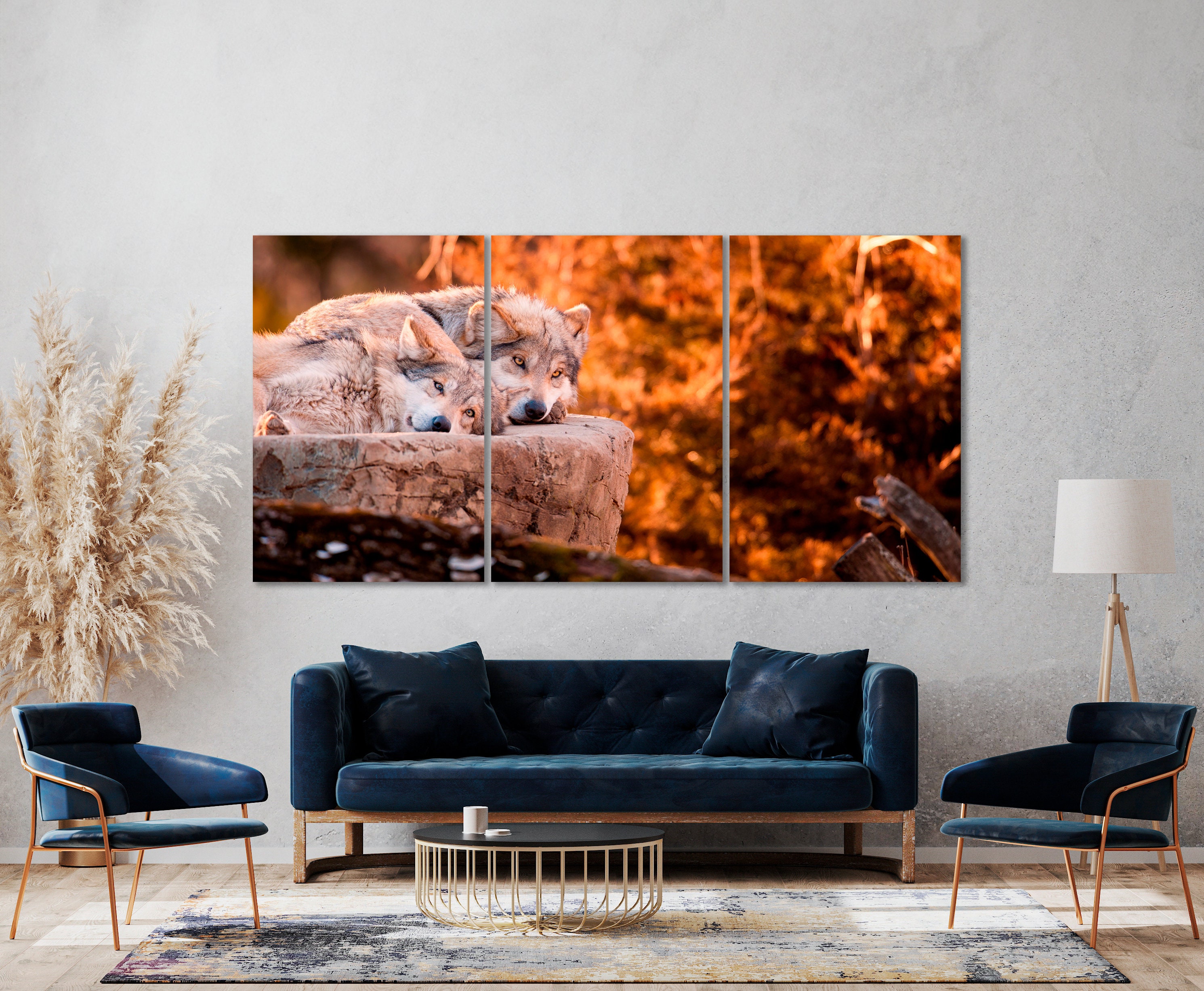 Pair of Mexican Gray Wolf Print Captivating Wildlife Canvas Wall Art