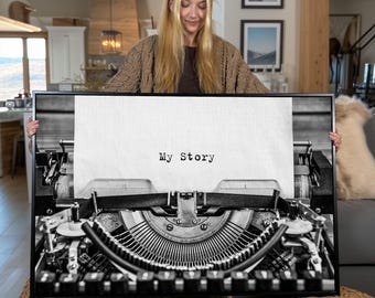 Vintage Typewriter Canvas Print: Black and White Office Wall Art