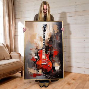 Red Guitar Painting: Abstract Acrylic Music Room Canvas Art Print image 17
