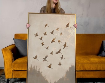 Flock of Birds Canvas Print: Minimalist Nature Wall Art