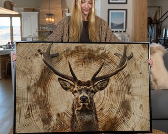 Vintage Deer Canvas Wall Art: Rustic Farmhouse Animal Print