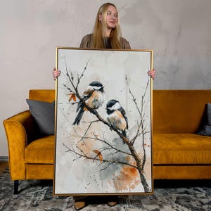 Chickadees Watercolor Painting Canvas Print: Serene Bird Wall Art
