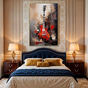 Red Guitar Painting: Abstract Acrylic Music Room Canvas Art Print image 16