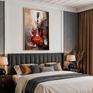 Red Guitar Painting: Abstract Acrylic Music Room Canvas Art Print image 14