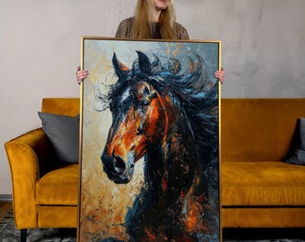 Brown Horse Painting Print: Rustic Farmhouse Canvas Wall Art