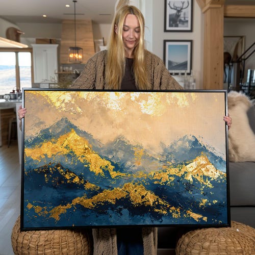 Abstract Mountain Blue & Gold Landsca...