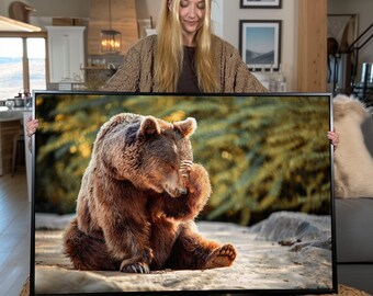 Bear with Paw on Head Canvas Art Print: Wildlife Wall Decor