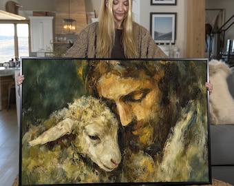 Jesus Holding Lamb Canvas Print | Good Shepherd Framed Art