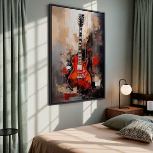 Red Guitar Painting: Abstract Acrylic Music Room Canvas Art Print image 19